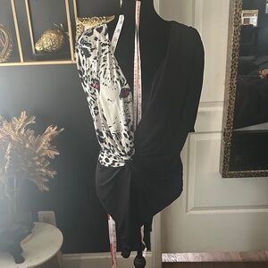 Black & White Leopard Print Draped Wrap Top